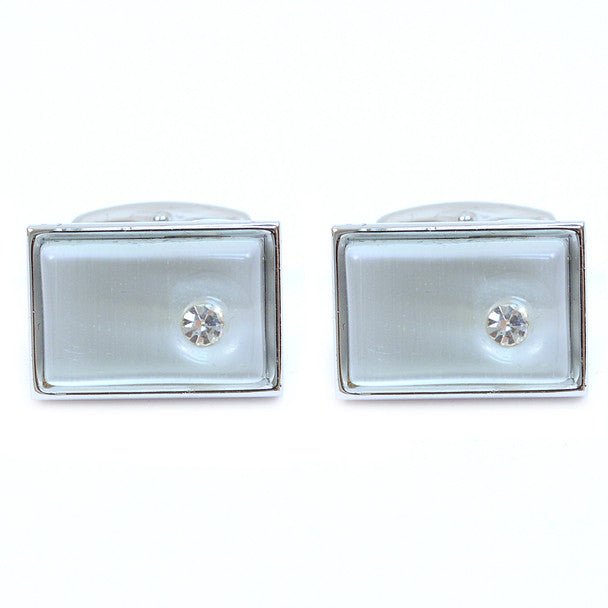 Silver-tone Crystal White Stone Rectangle Brass Cufflinks - Bundle Bus