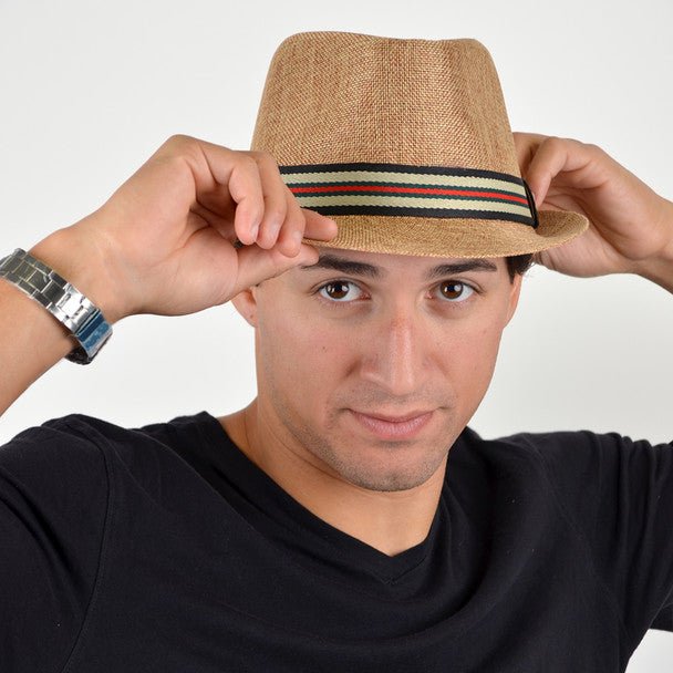 Spring/Summer Classic Woven Fashion Trilby Fedora Hat with Multi Color Band -FSS17127 - Bundle Bus