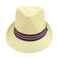 Spring/Summer Classic Woven Fashion Trilby Fedora with Burgundy & Blue Band -FSS17121 - Bundle Bus