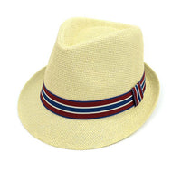 Spring/Summer Classic Woven Fashion Trilby Fedora with Burgundy & Blue Band -FSS17121 - Bundle Bus