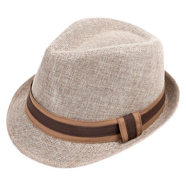 Spring/Summer Linen Weave Fashion Trilby Fedora with Two-Tone Band & Button- FSS17107 - Bundle Bus