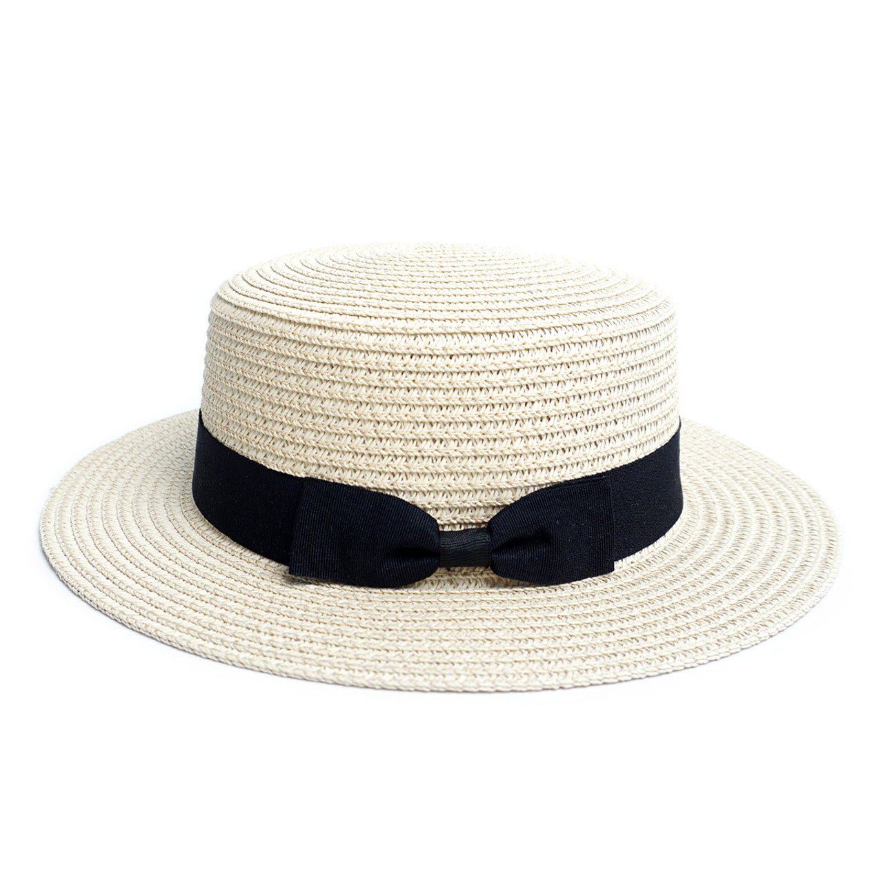 Spring/Summer Ribbon Round Flat Top Ladies' Hat - LFH190102 - Bundle Bus