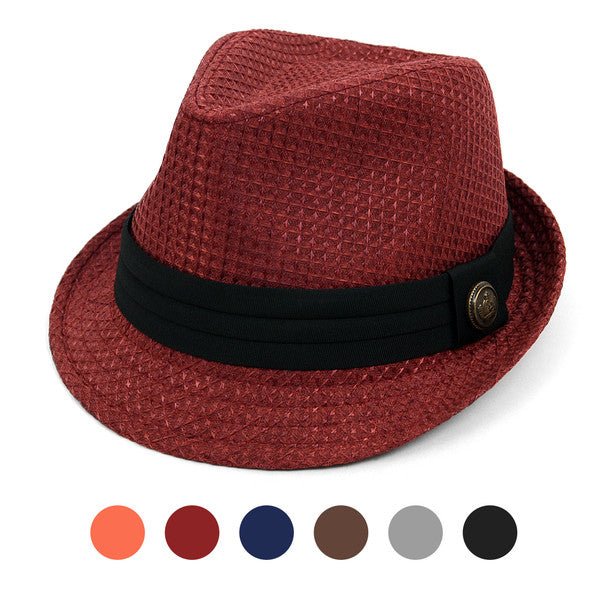 Spring/Summer Textured Pattern Fashion Trilby Fedora with Black Band & Button -FSS17101 - Bundle Bus