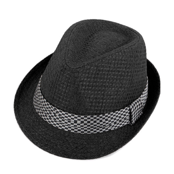 Spring/Summer Textured Pattern Fashion Trilby Fedora with Black Diamond Band -FSS17113 - Bundle Bus