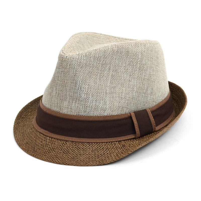 Spring/Summer Two-Tone Fashion Trilby Fedora with Brown Band- FSS17105 - Bundle Bus