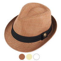 Spring/Summer Woven Fashion Fedora with Black Band & Button- FSS17106 - Bundle Bus