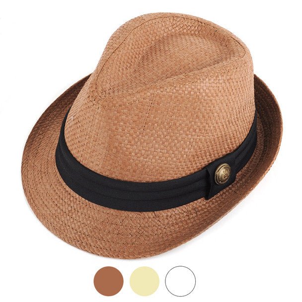 Spring/Summer Woven Fashion Fedora with Black Band & Button- FSS17106 - Bundle Bus