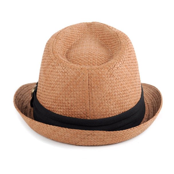 Spring/Summer Woven Fashion Fedora with Black Band & Button- FSS17106 - Bundle Bus