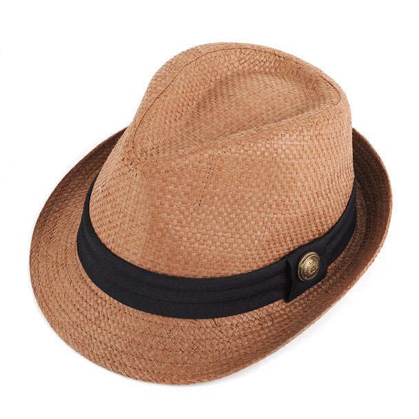 Spring/Summer Woven Fashion Fedora with Black Band & Button- FSS17106 - Bundle Bus