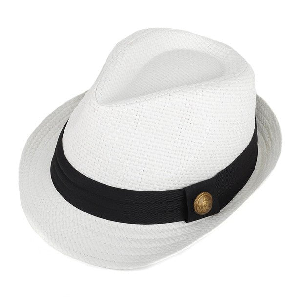 Spring/Summer Woven Fashion Fedora with Black Band & Button- FSS17106 - Bundle Bus