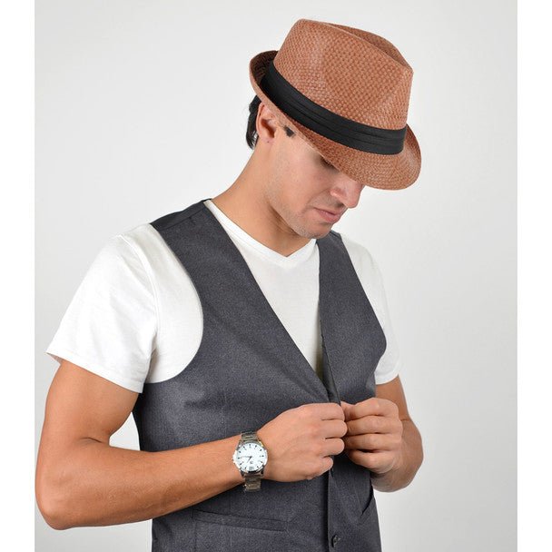 Spring/Summer Woven Fashion Fedora with Black Band & Button- FSS17106 - Bundle Bus