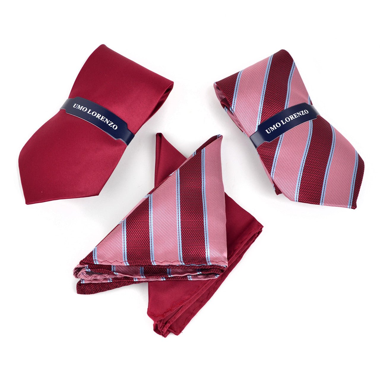 Striped & Solid Tie with Matching Hanky Box Set - THX12-BUR-1 - Bundle Bus