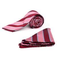 Striped & Solid Tie with Matching Hanky Box Set - THX12-BUR-1 - Bundle Bus