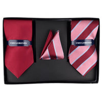 Striped & Solid Tie with Matching Hanky Box Set - THX12-BUR-1 - Bundle Bus