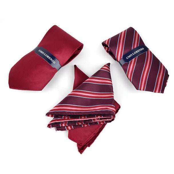 Striped & Solid Tie with Matching Hanky Box Set - THX12-BUR-2 - Bundle Bus