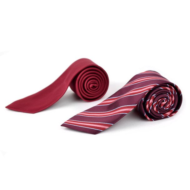 Striped & Solid Tie with Matching Hanky Box Set - THX12-BUR-2 - Bundle Bus