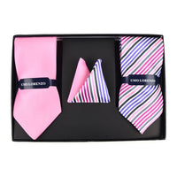 Striped & Solid Tie with Matching Hanky Box Set - THX12-PK-1 - Bundle Bus