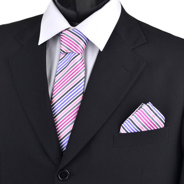 Striped & Solid Tie with Matching Hanky Box Set - THX12-PK-1 - Bundle Bus