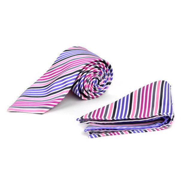 Striped & Solid Tie with Matching Hanky Box Set - THX12-PK-1 - Bundle Bus