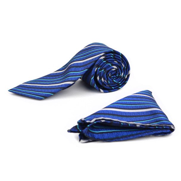 Striped & Solid Tie with Matching Hanky Box Set - THX12-RBL-2 - Bundle Bus