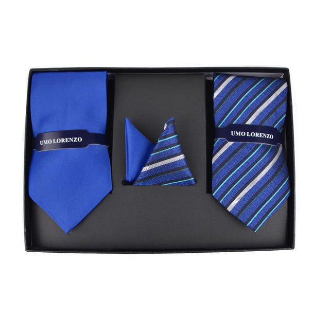 Striped & Solid Tie with Matching Hanky Box Set - THX12-RBL-2 - Bundle Bus