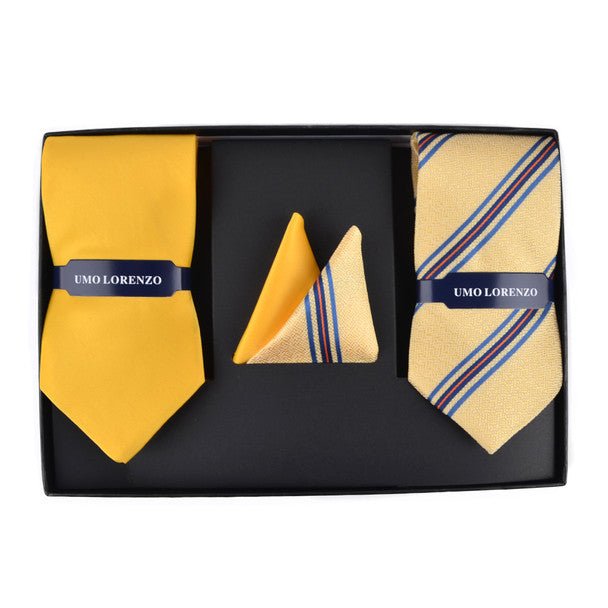 Striped & Solid Tie with Matching Hanky Box Set - THX12-YW-2 - Bundle Bus