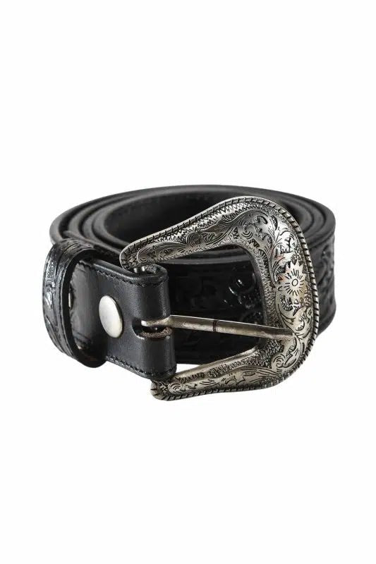 Tooled Leather Modern Western Belt with Decorative Buckle ABB 005 - Bundle Bus