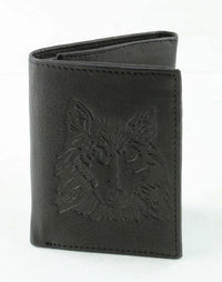 Wolf Embossed Leather Trifold RFID Blocking Wallet EMB-03W - Bundle Bus