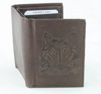 Wolf Embossed Leather Trifold RFID Blocking Wallet EMB-03W - Bundle Bus