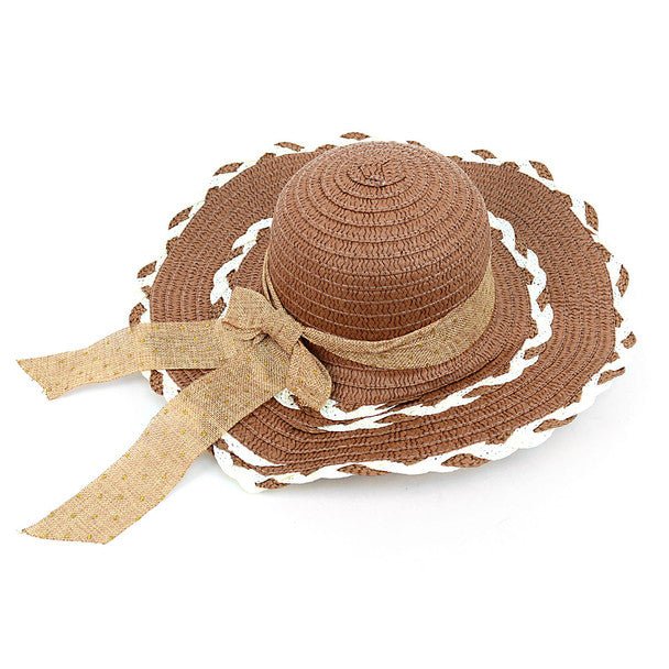 Women's 4.25" Brim Tan Bow Brown Floppy Hat H10325 - Bundle Bus