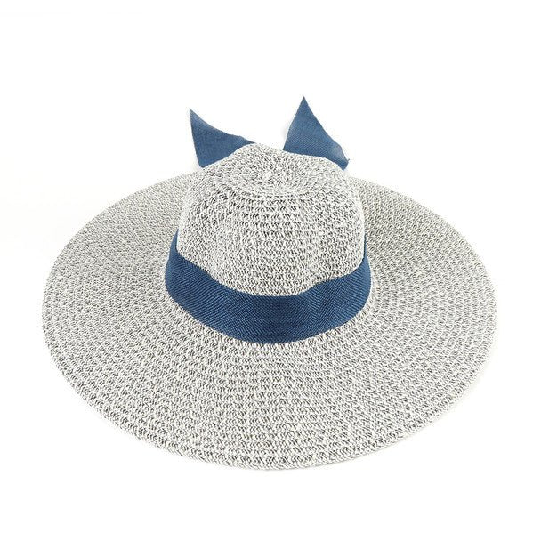 Women's 5" Brim Blue Bow Sky Blue Floppy Hat H10320 - Bundle Bus