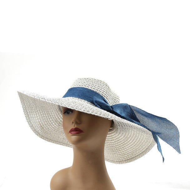 Women's 5" Brim Blue Bow Sky Blue Floppy Hat H10320 - Bundle Bus