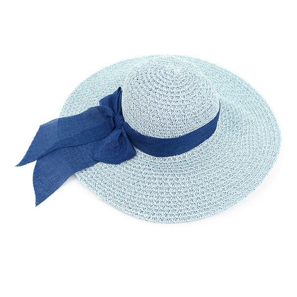 Women's 5" Brim Blue Bow Sky Blue Floppy Hat H10320 - Bundle Bus