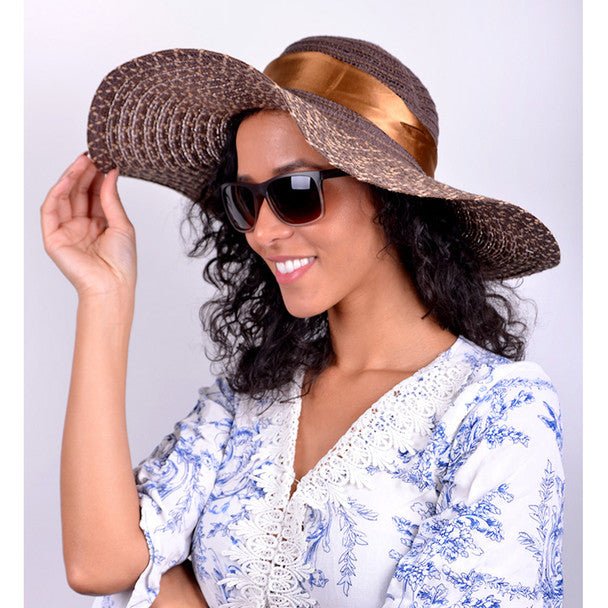 Women's 6" Brim Brown Bow Floppy Hat H10323 - Bundle Bus