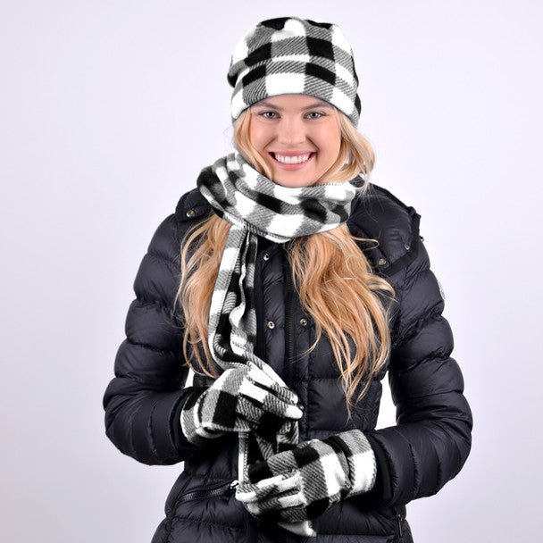 Women's Charcoal Plaid Fleece Winter Set WNSET9016 - Bundle Bus