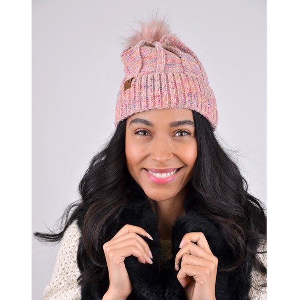 Women's Extra Soft Multicolored Pom Pom Knit Winter Hat - LKH5030 - Bundle Bus