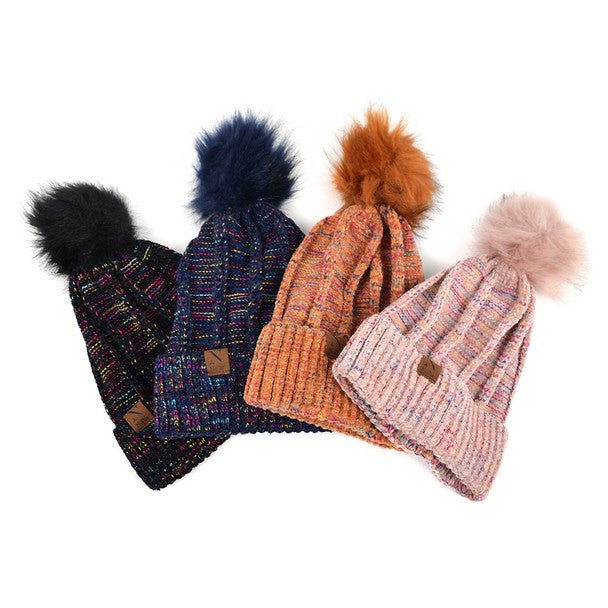 Women's Extra Soft Multicolored Pom Pom Knit Winter Hat - LKH5030 - Bundle Bus