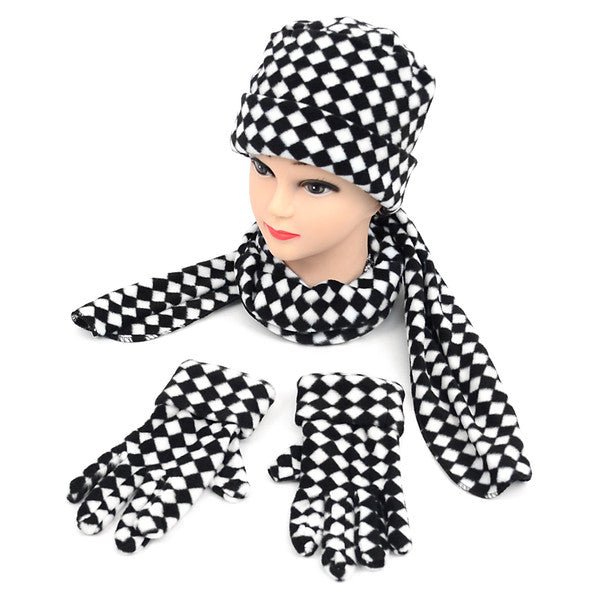 Women's Fleece Black & White Checkered Winter Set WSET8060 - Bundle Bus