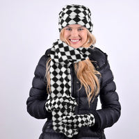 Women's Fleece Black & White Checkered Winter Set WSET8060 - Bundle Bus