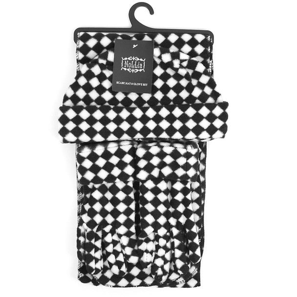 Women's Fleece Black & White Checkered Winter Set WSET8060 - Bundle Bus