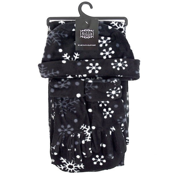 Women's Fleece Snow Flakes Black Winter Set WNSET1005 - Bundle Bus