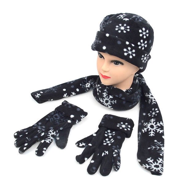 Women's Fleece Snow Flakes Black Winter Set WNSET1005 - Bundle Bus