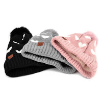 Women's Hearts and Pom Pom Knit Winter Hat - LKH5032 - Bundle Bus