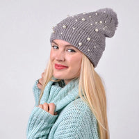 Women's Pom Pom & Pearls Knit Winter Hat - LKH5034 - Bundle Bus