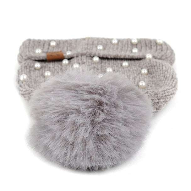 Women's Pom Pom & Pearls Knit Winter Hat - LKH5034 - Bundle Bus