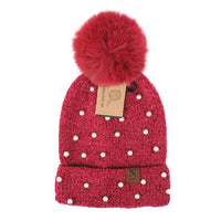 Women's Pom Pom & Pearls Knit Winter Hat - LKH5034 - Bundle Bus