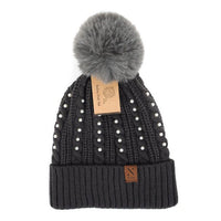 Women's Pom Pom & Pearls Knit Winter Hat - LKH5036 - Bundle Bus