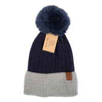 Women's Pom Pom Two-Tone Knit Winter Hat - LKH5035 - Bundle Bus