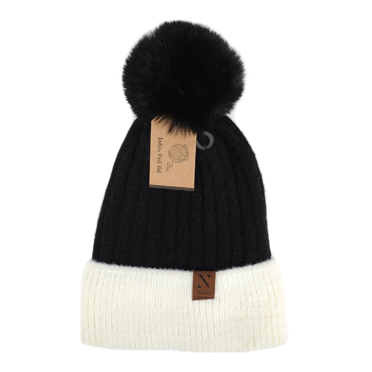 Women's Pom Pom Two-Tone Knit Winter Hat - LKH5035 - Bundle Bus