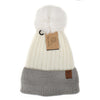 Women's Pom Pom Two-Tone Knit Winter Hat - LKH5035 - Bundle Bus